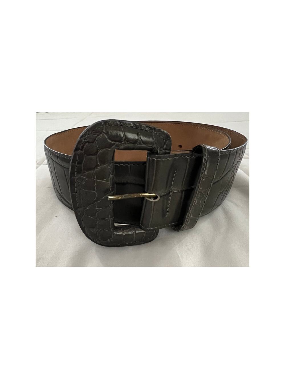 Nordstrom Women's Wide Alligator Grain Leather Belt USA 80s Statement Size S 28